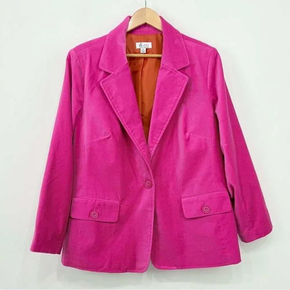 Denim + Company Bright Pink 100% Cotton Velvety Blazer Jacket